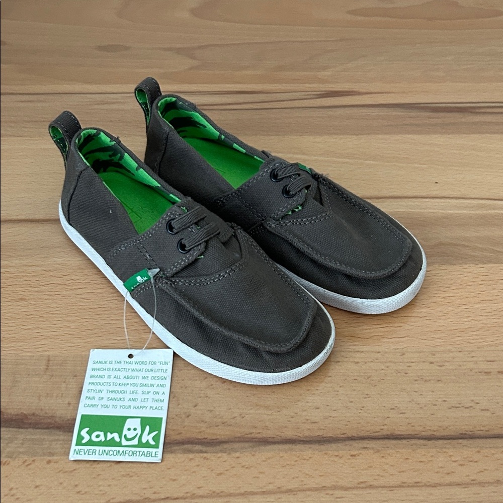 Sanuk Charcoal Canvas Shoes with Lime Accents